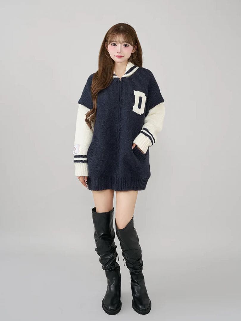 新品タグ付き ダーリッチ THE Social CLUBニットブルゾン ネイビー