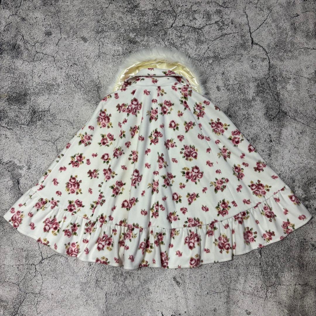 美品 LIZLISA リズリサ リズメロ 花柄 ファー付き ケープコート リボン