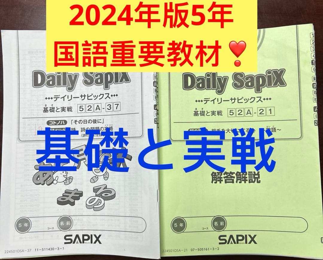 ㉔ま サピックス SAPIX 5年 国語 基礎と実戦 テキスト 一年分 - メルカリ