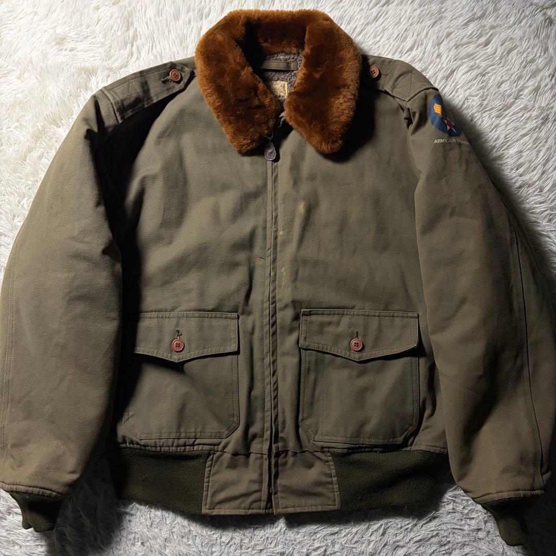 【雰囲気抜群】HOUSTON フライトジャケット　B-10 襟ボア　カーキ　42