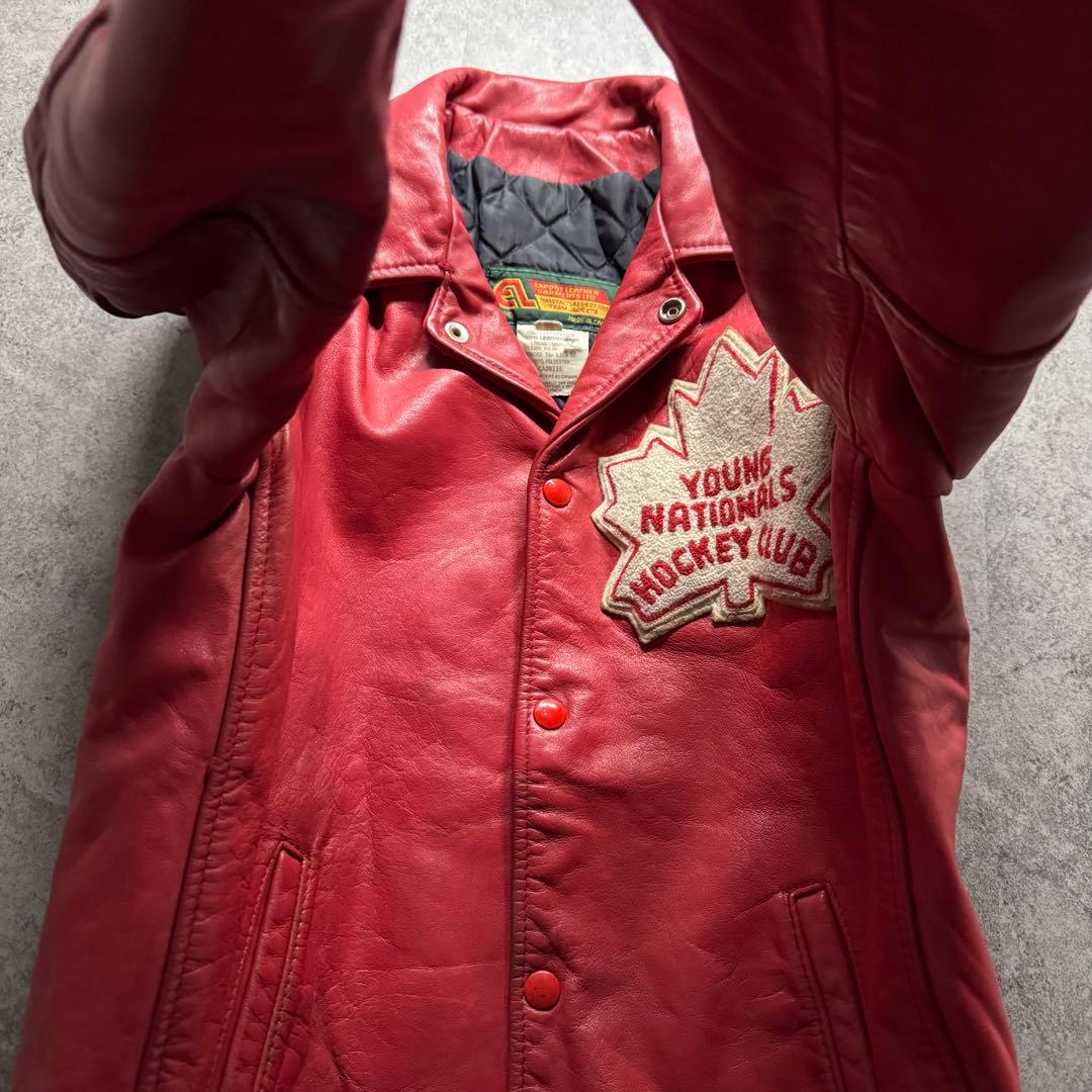 【80s vintage】スタジャン　S 本革　ロゴ　カナダ製　裏地キルティング