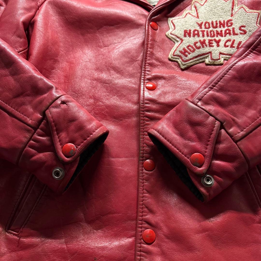 【80s vintage】スタジャン　S 本革　ロゴ　カナダ製　裏地キルティング