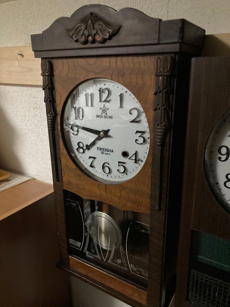 アンティーク栄計舎30DAY 柱時計 稼働中 宮型本打ち式時計