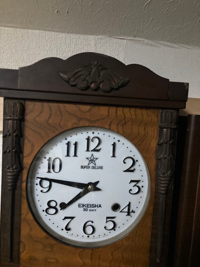 アンティーク栄計舎30DAY 柱時計 稼働中 宮型本打ち式時計