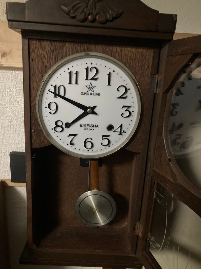 アンティーク栄計舎30DAY 柱時計 稼働中 宮型本打ち式時計