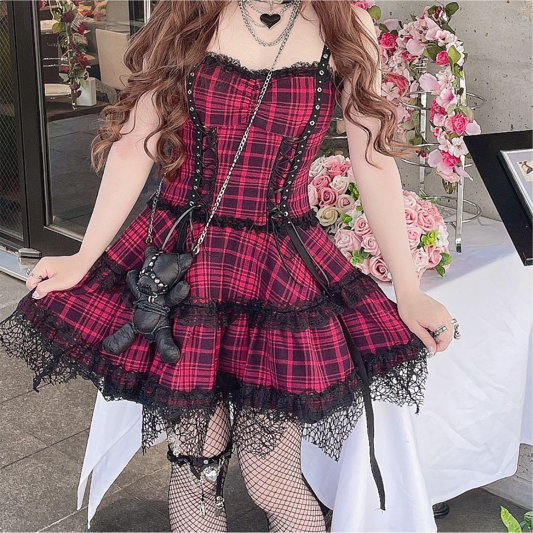 QOOZA 赤チェックワンピ - メルカリ