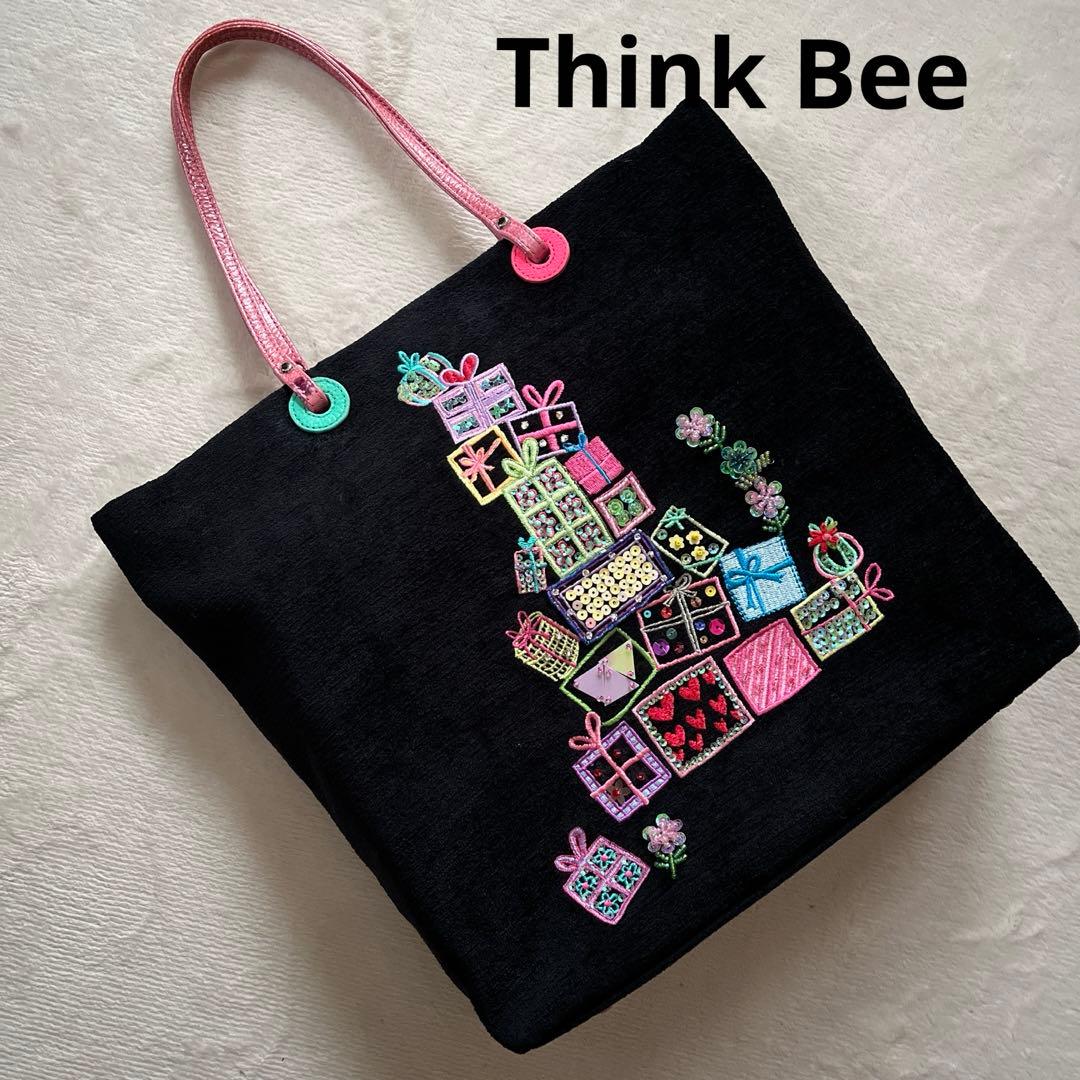 Think Bee ! トートバッグ プレゼントBOX ビジュ刺繍 黒 - メルカリ