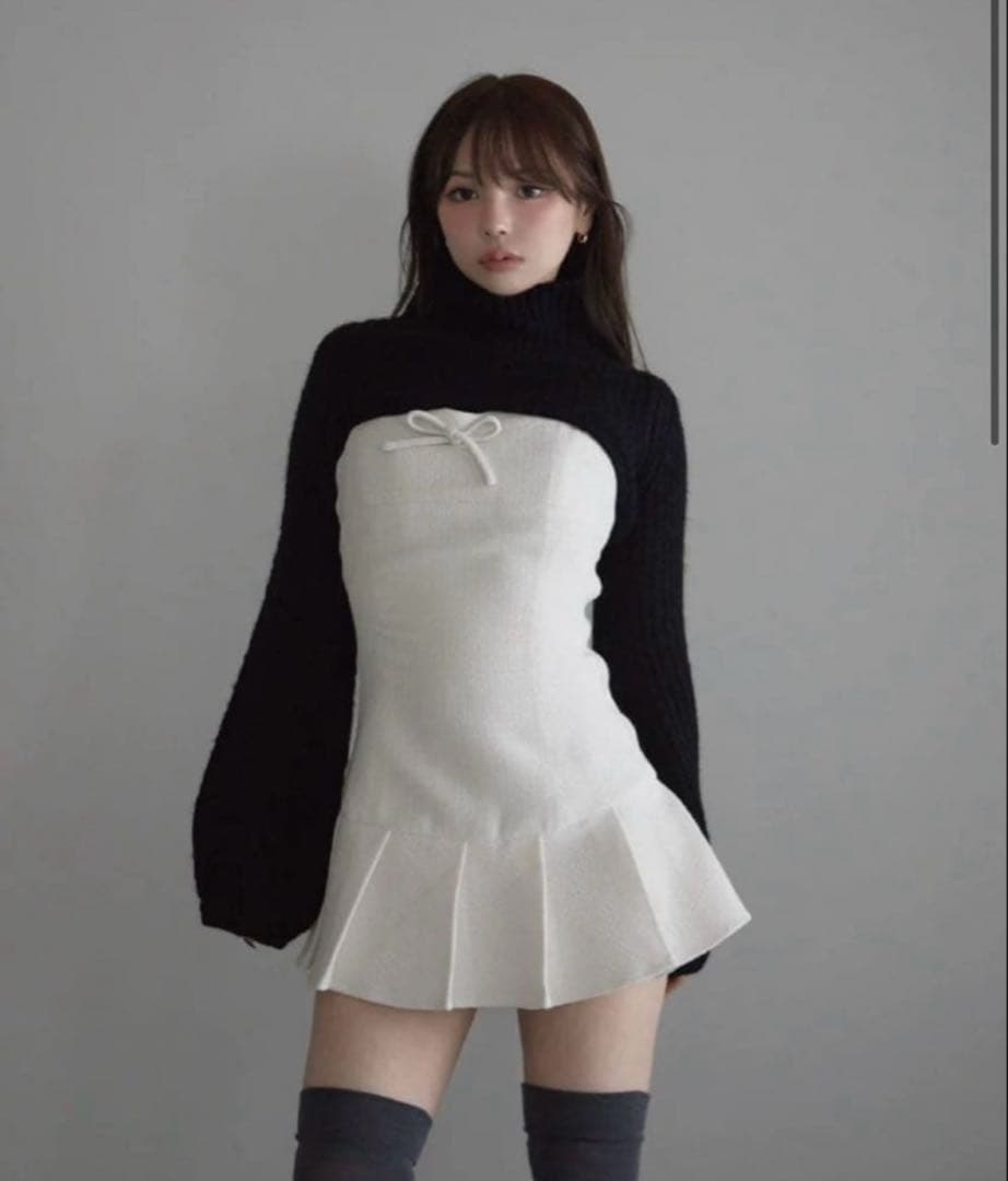andmary Twiggy tweed mini dress White - メルカリ