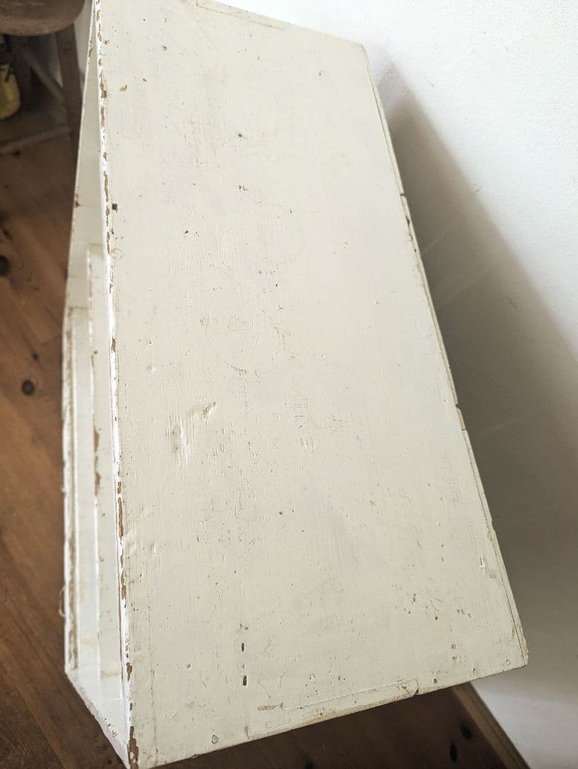 アンティーク　古道具　ホワイト木製3段シェルフ 引き出し付き