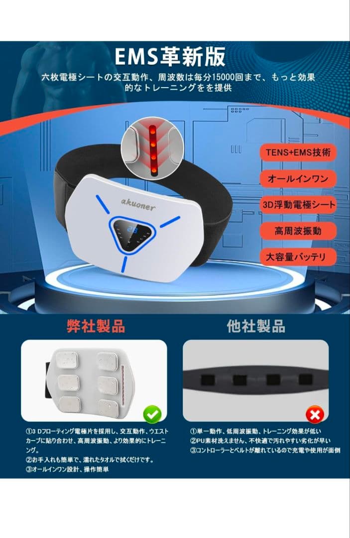 【2025アップグレード版 】EMS腹筋ベルト ジェルシート不要