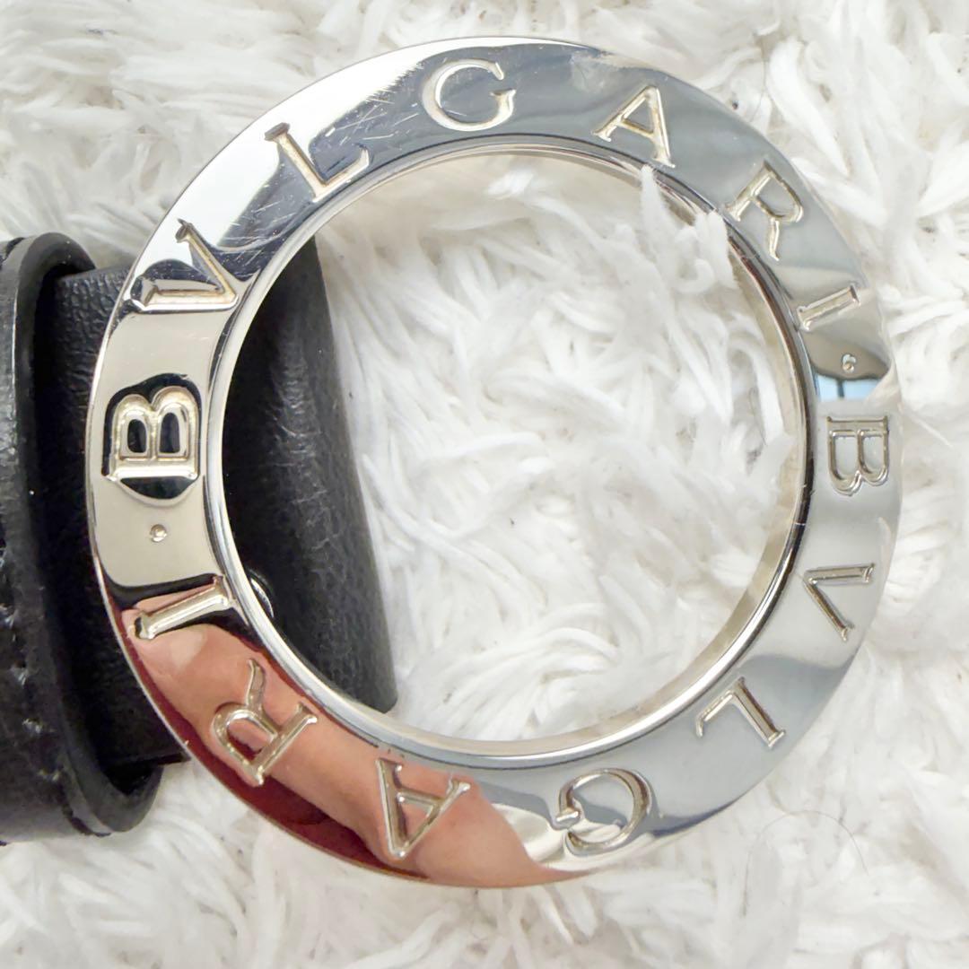 【美品】 ブルガリ ベルト ロゴマニア サークルロゴ シルバー金具 ブラック