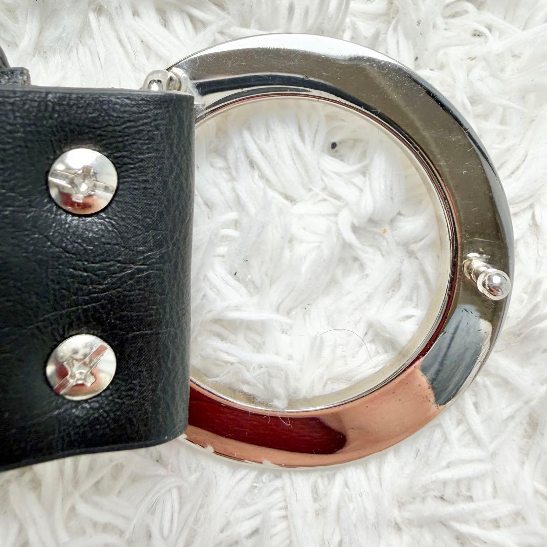 【美品】 ブルガリ ベルト ロゴマニア サークルロゴ シルバー金具 ブラック