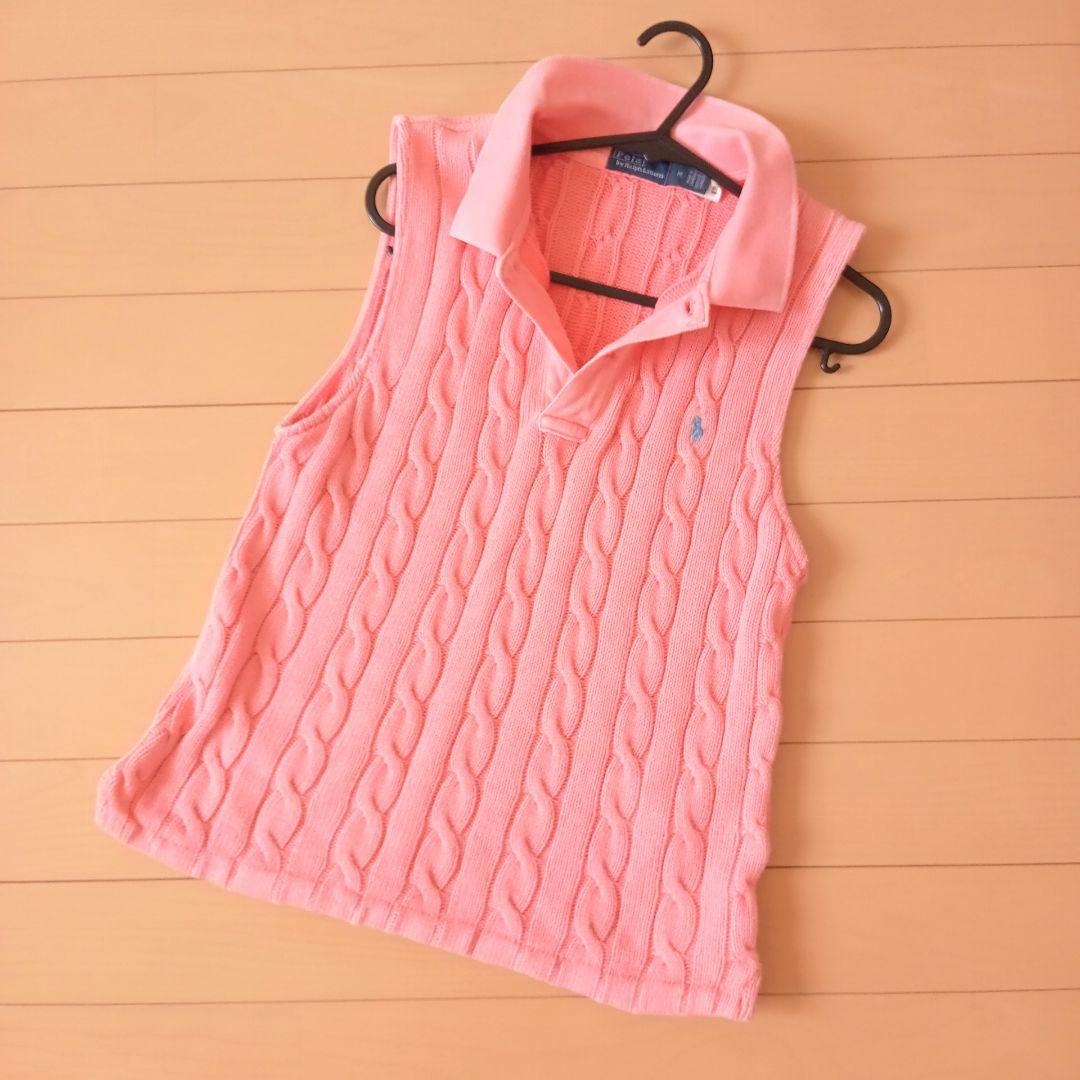 即発送】ラルフローレン ノースリーブ ポロシャツ ニット ケーブル編み