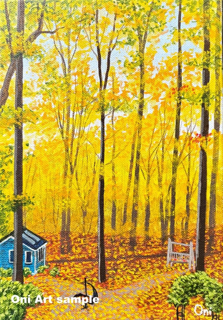 アクリル画 原画 「オータムバックヤード01」額縁付き SMサイズ 風景画