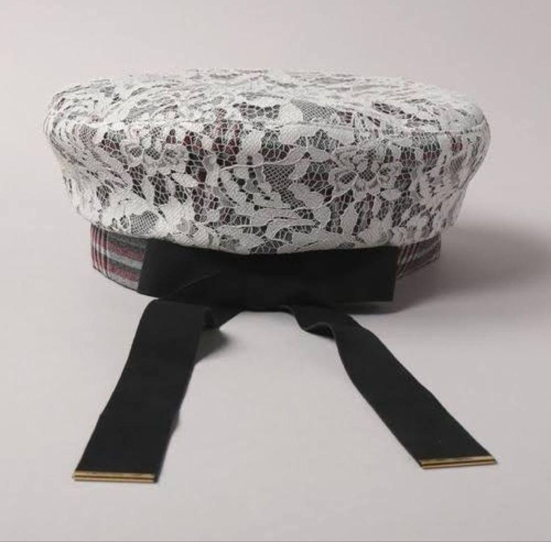 CA4LA ベレー帽　レース　リボン　チェック