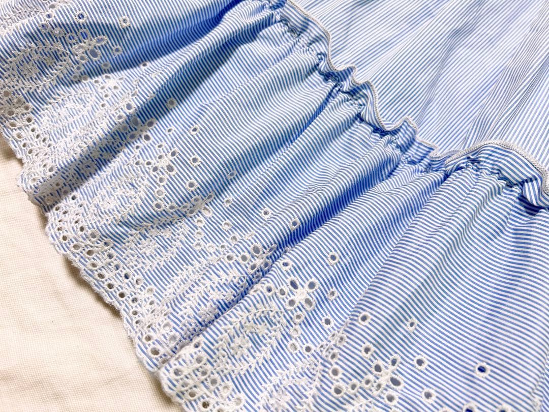 ケイトスペード サックスブルー 白 水色 ストライプ レース襟 半袖