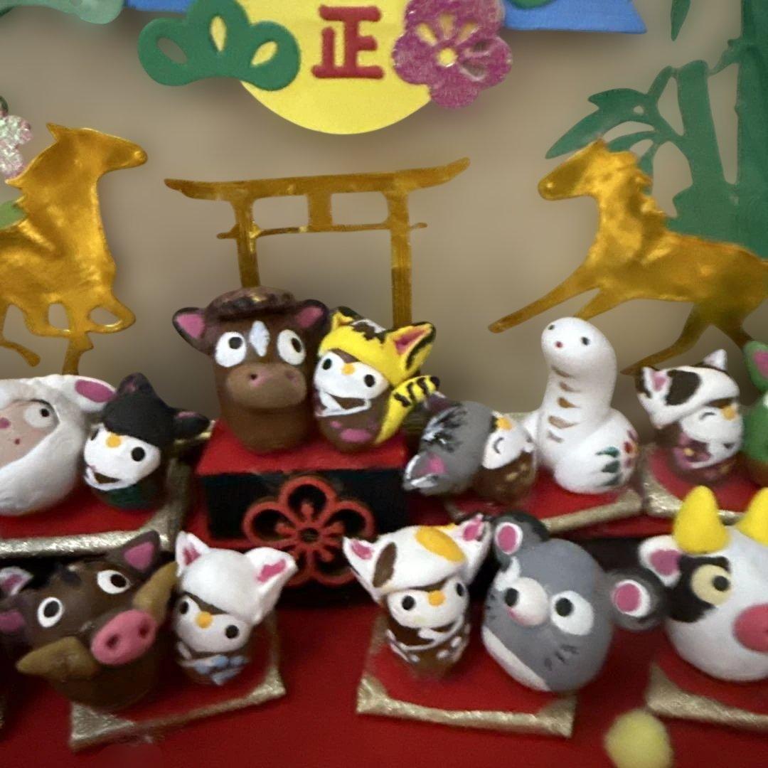 どんぐりアート♡2026年度 祝 お正月猫帽子BIGオブジェ 一点物