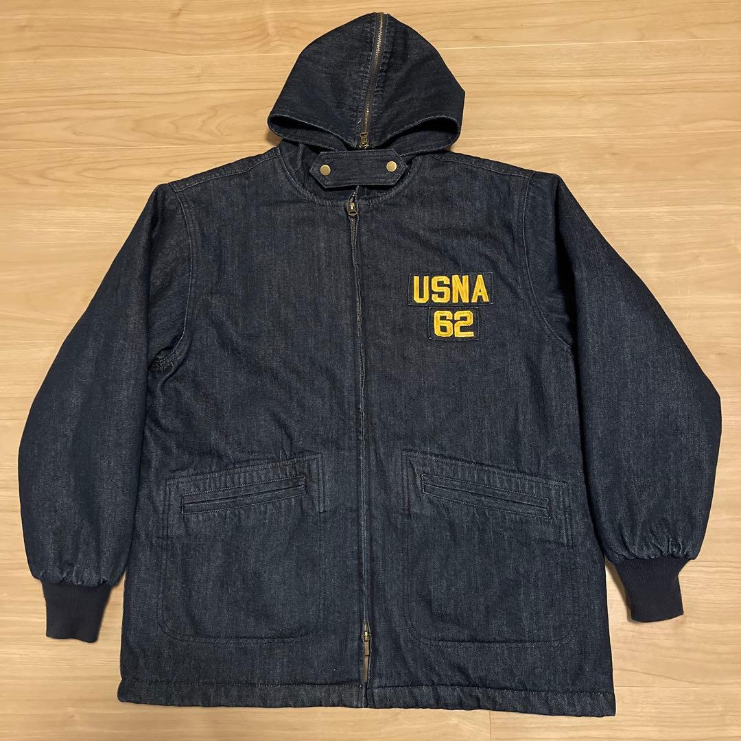 美品 HOUSTON デニムフーディ 中綿 USNA ミリタリージャケット XL