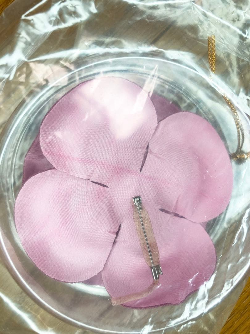 【新品未使用】M'S GRACYコサージュ付パフスリーブピンクAラインワンピース