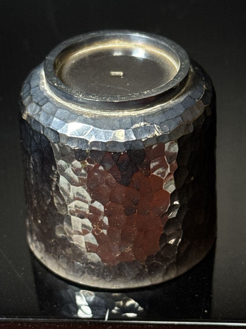 超重量級 極上 純銀 槌目 筒型 ぐい呑 酒器 桐箱入 約197.3g