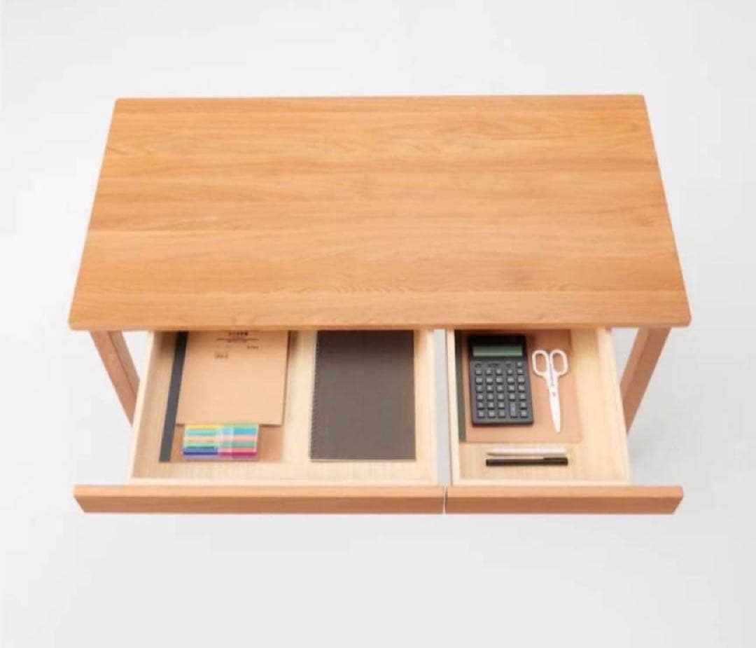 ■送料込■無印 木製デスク オーク材 110 事務 学習 勉強机 テーブル引出