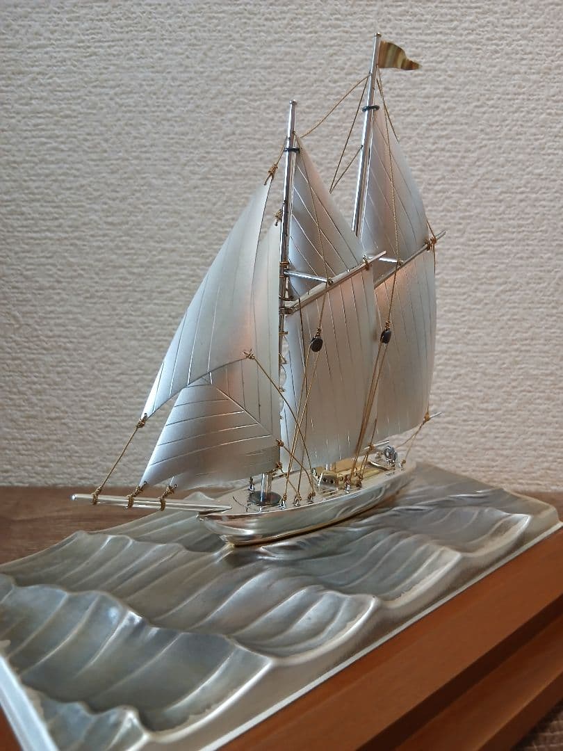 銀製ヨット　帆船　スターリング960　ケース付置物　関工芸