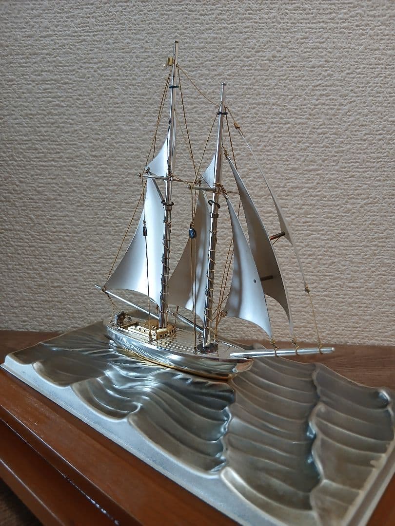 銀製ヨット　帆船　スターリング960　ケース付置物　関工芸