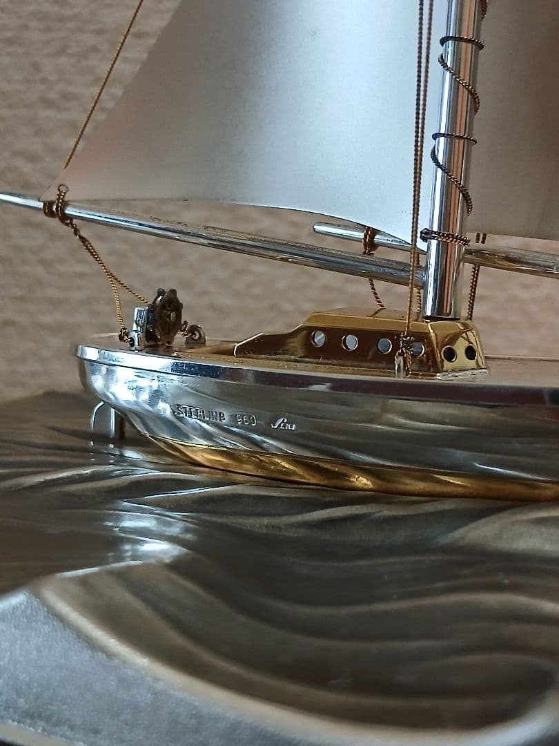 銀製ヨット　帆船　スターリング960　ケース付置物　関工芸