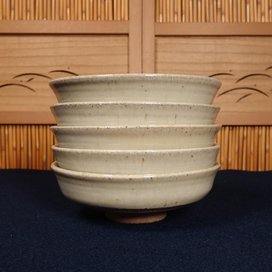 灰釉の釉調抜群 高鶴淳（父 高鶴元）薪窯 孟宗竹灰釉皿 平向付 5客 共