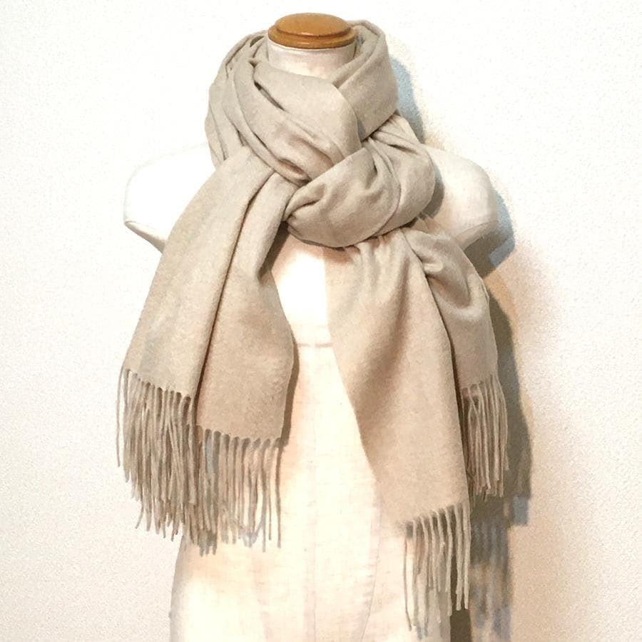 残り僅か値下70㎝×200超大判無染色 100%カシミヤストールマフラーBG新品