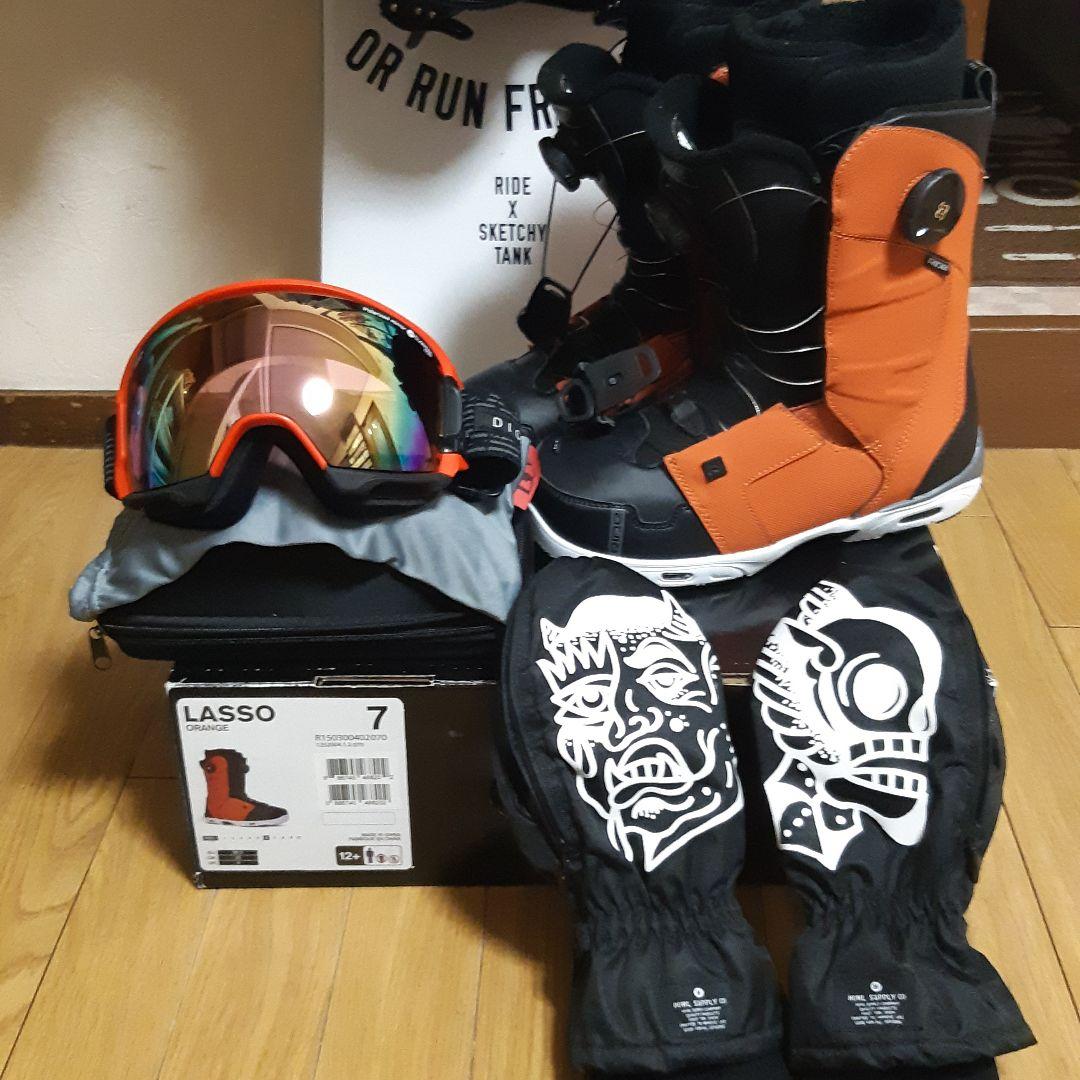 RIDEスノーボード&ブーツ DRAKEビンディングDICEゴーグルウェアセット