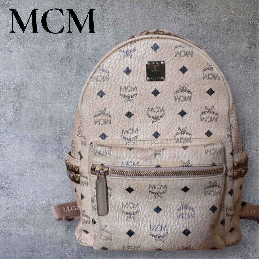 MCM リュック ベージュ サイドスタッズ バックパック