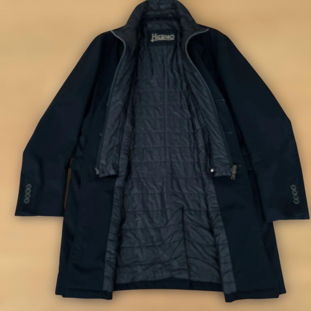 HERNO ネイビー ライナー付きチェスターコート