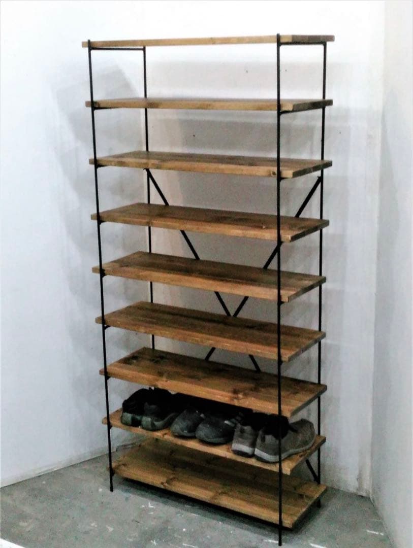 引き取り限定11/3まで・東京都江東区木場】シューズラック 木 アイアン
