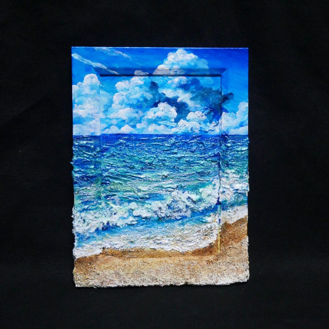 油絵 油彩 油彩画 絵 絵画 【夏の砂浜の海】ミニ絵画 - メルカリ
