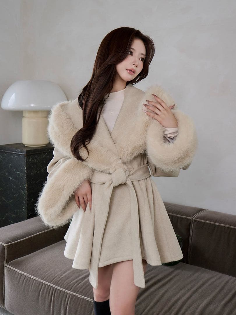 Darich ウエストベルトプリンセスラインコート BEG 新 発売