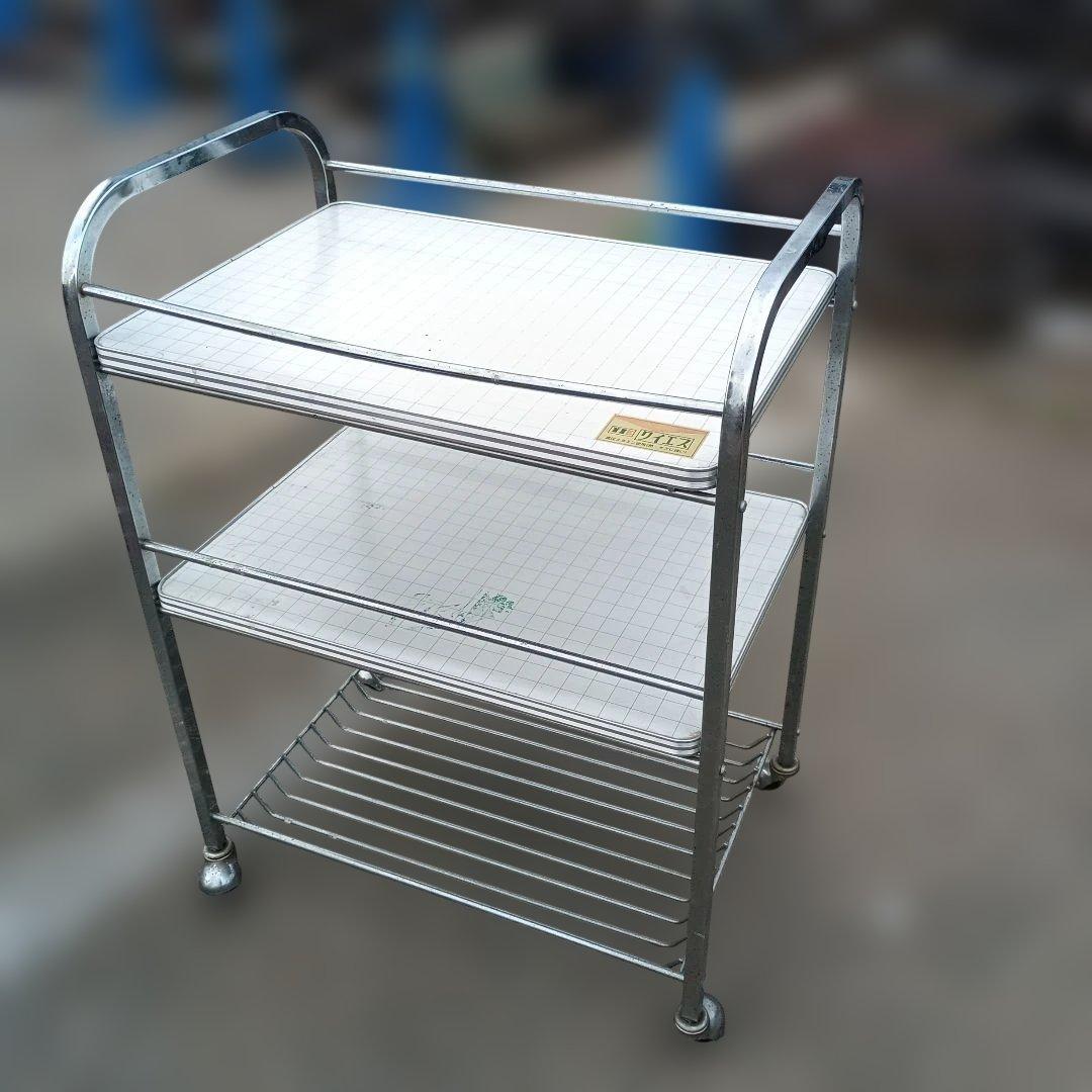 ４７０３）昭和レトロ　ワイエスのキッチンワゴン 格子模様　高圧メラミン