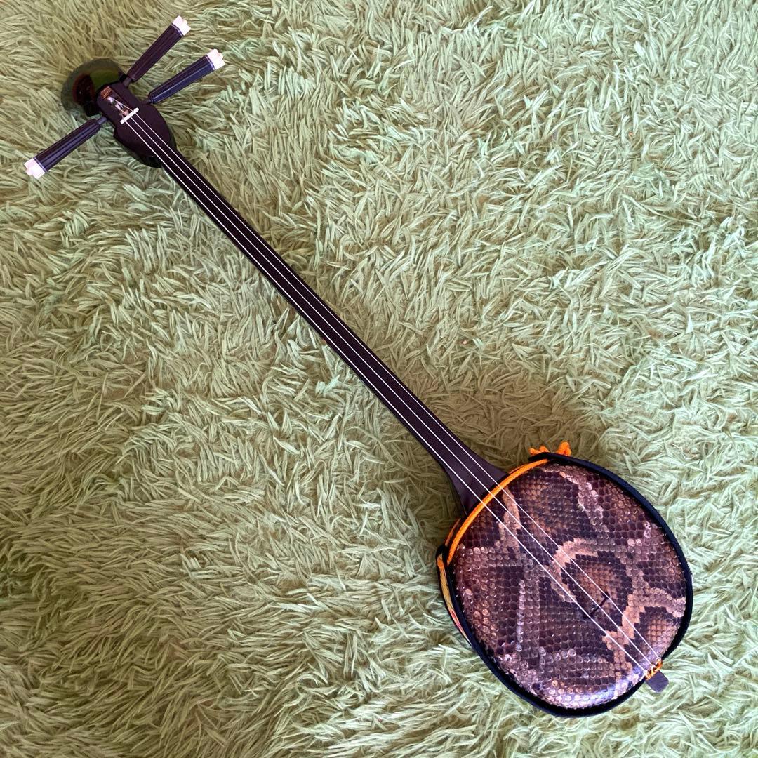 5月末まで:三線 本皮 強化張り ニシキヘビ ソフトケース 初心者セット