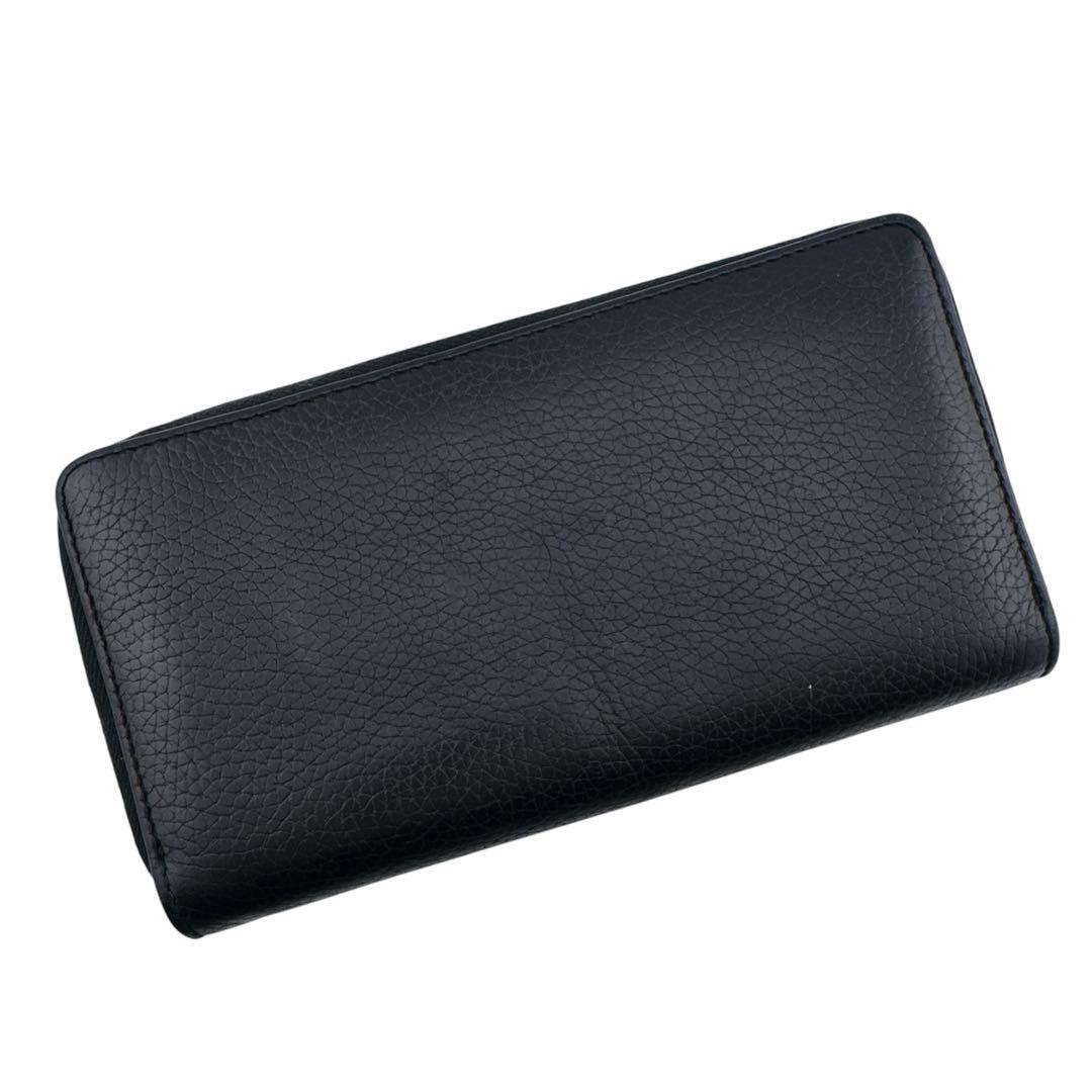 グッチ レザー GGメタル ラウンドファスナー 長財布 ブラック ユニセックス