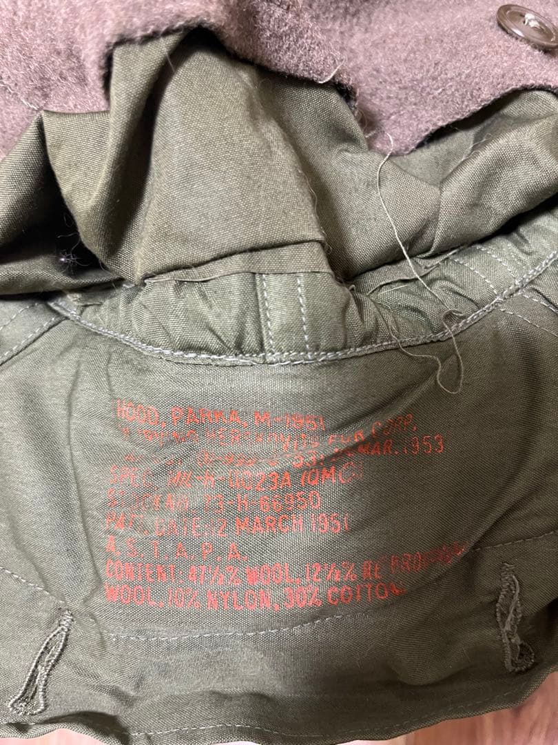 50s アメリカ軍 実物 M51 フード コヨーテファー ワイヤー付き 米軍