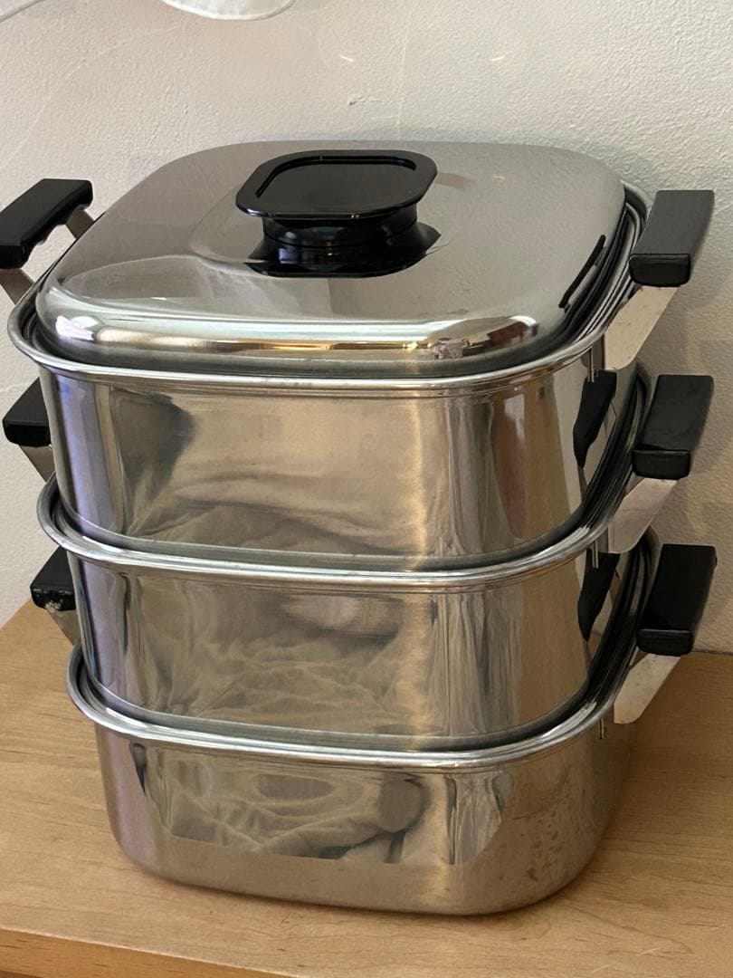 神子島製作所　ピーチブランド　ステンレス角蒸し器3段　27 IH可能　蒸し器