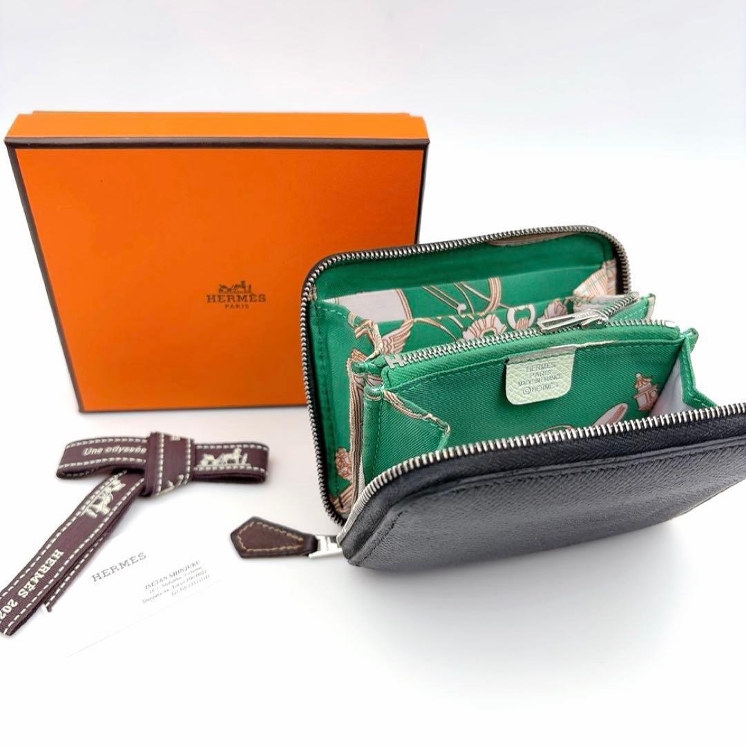 美品✨エルメス アザップ シルクイン コンパクト ブラック U刻印 財布 822