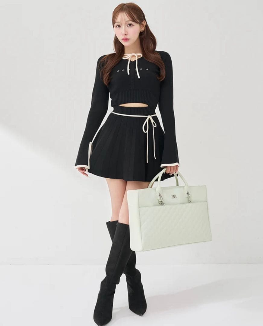 ダーリッチ ウエストオープンリボンデザインニットミニワンピース FREE 黒