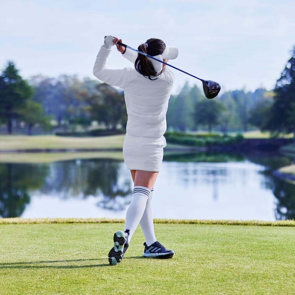 【M】秋冬 アディダス ゴルフ キルティング 中綿セットアップ 白