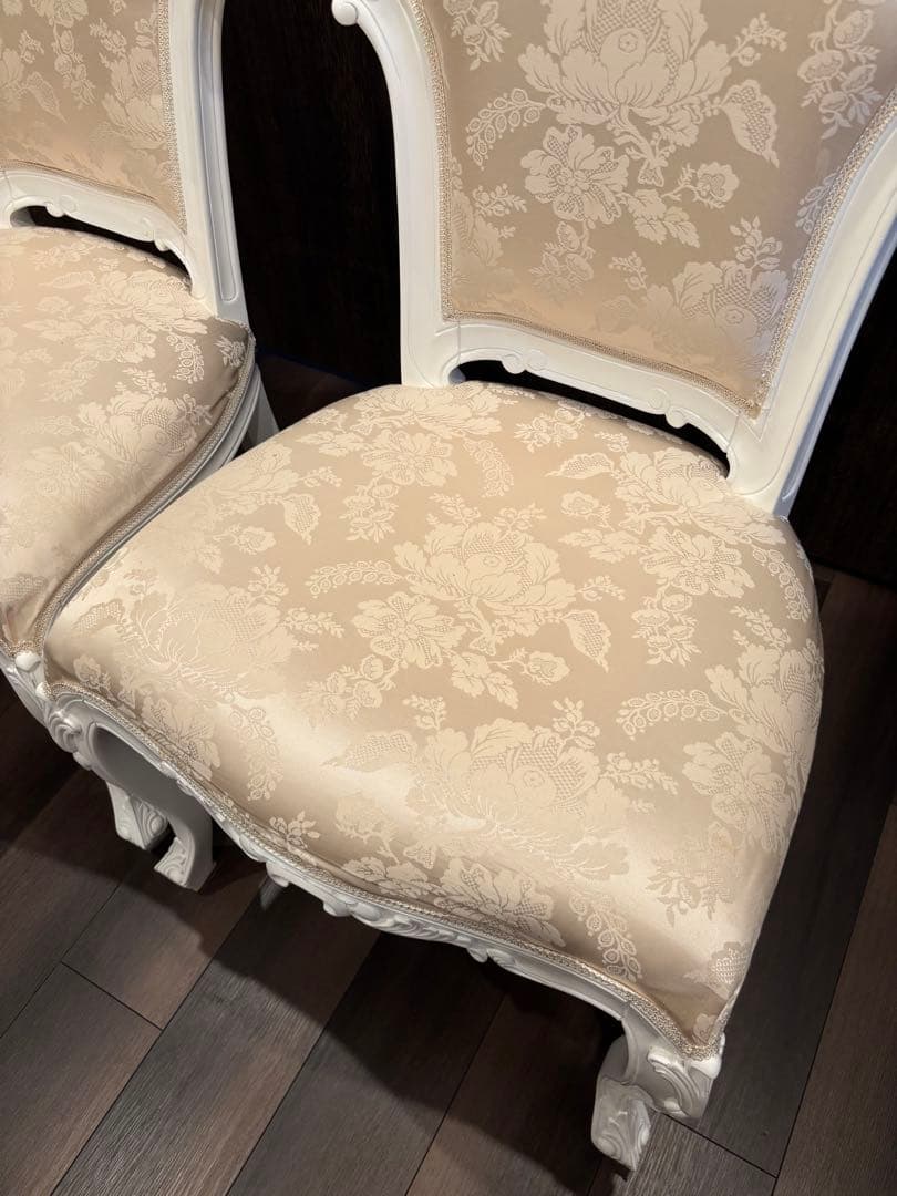 ダイニングチェア　ホワイト　ビバリーヒルズ　猫脚　ロココ家具　2脚セット　椅子