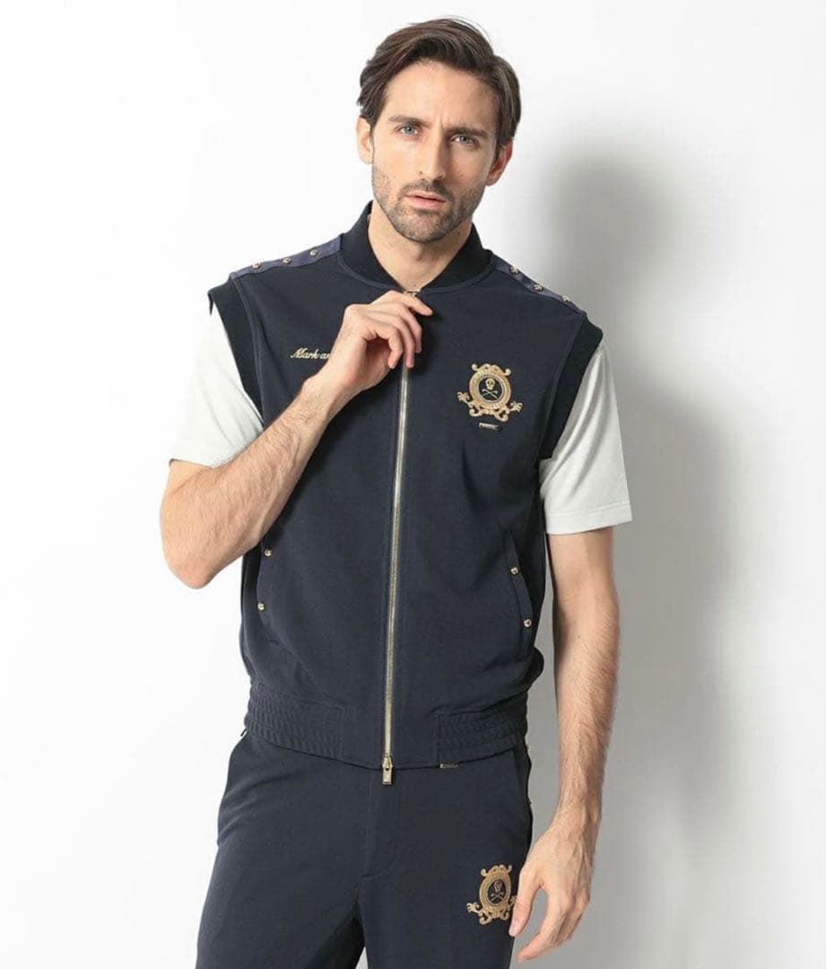 マークアンドロナ 2023年モデル ダブルジップ ベスト 刺繍 ゴールド金具