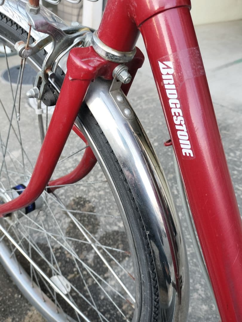 ブリヂストン シティサイクル 赤 2バスケット　変速ギア無し　大阪府寝屋川市