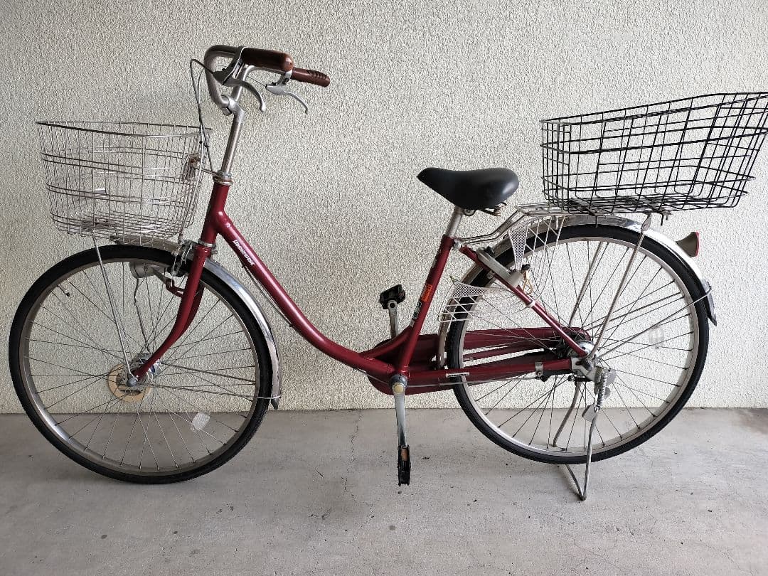 ブリヂストン シティサイクル 赤 2バスケット　変速ギア無し　大阪府寝屋川市