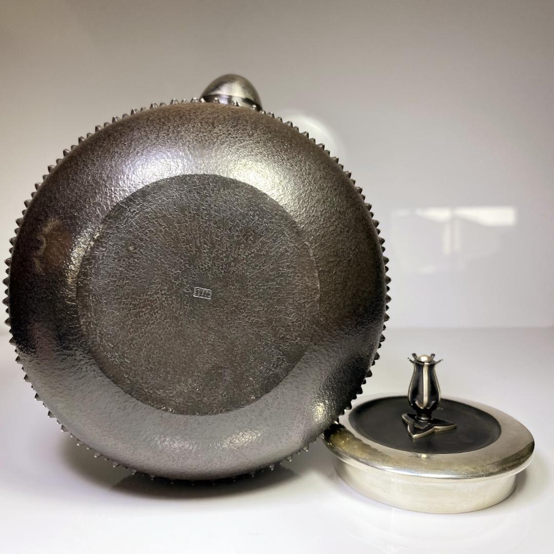 純銀製 光南 霰打出 湯沸 蕾摘 薬缶 銀瓶 煎茶道具 箱付