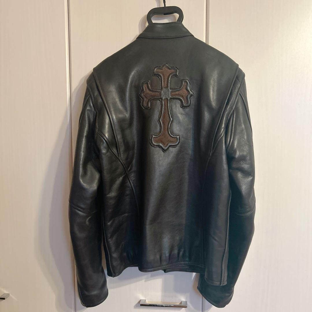本革 レザー シングルライダースジャケット ブラック 十字架 - メルカリ